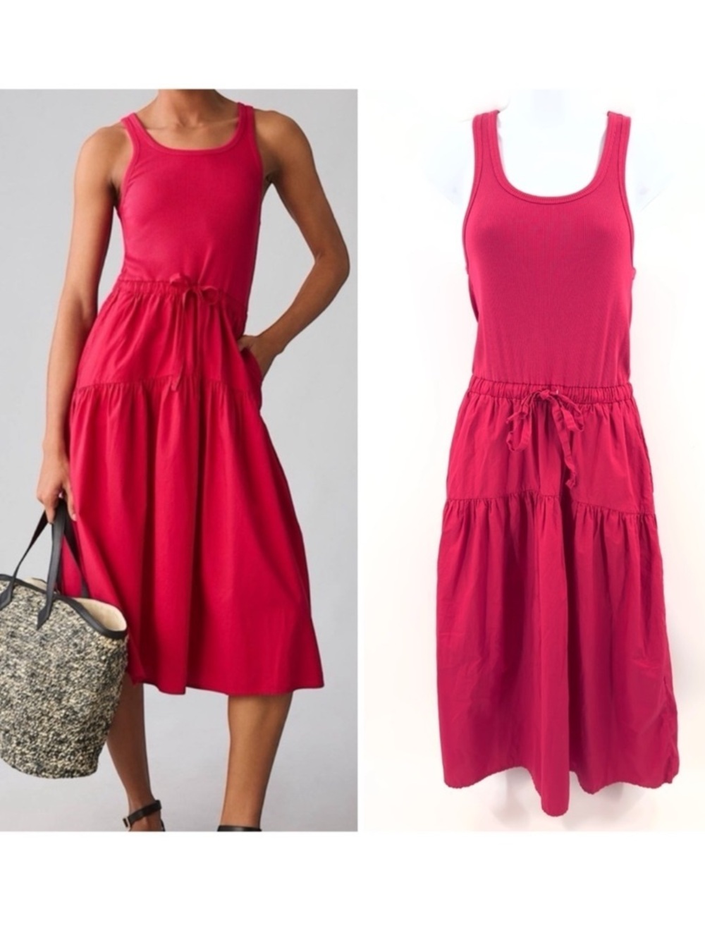 Nation LTD Frannie Midi Dress Womens Small Organic Cotton Stretch Pockets Boho